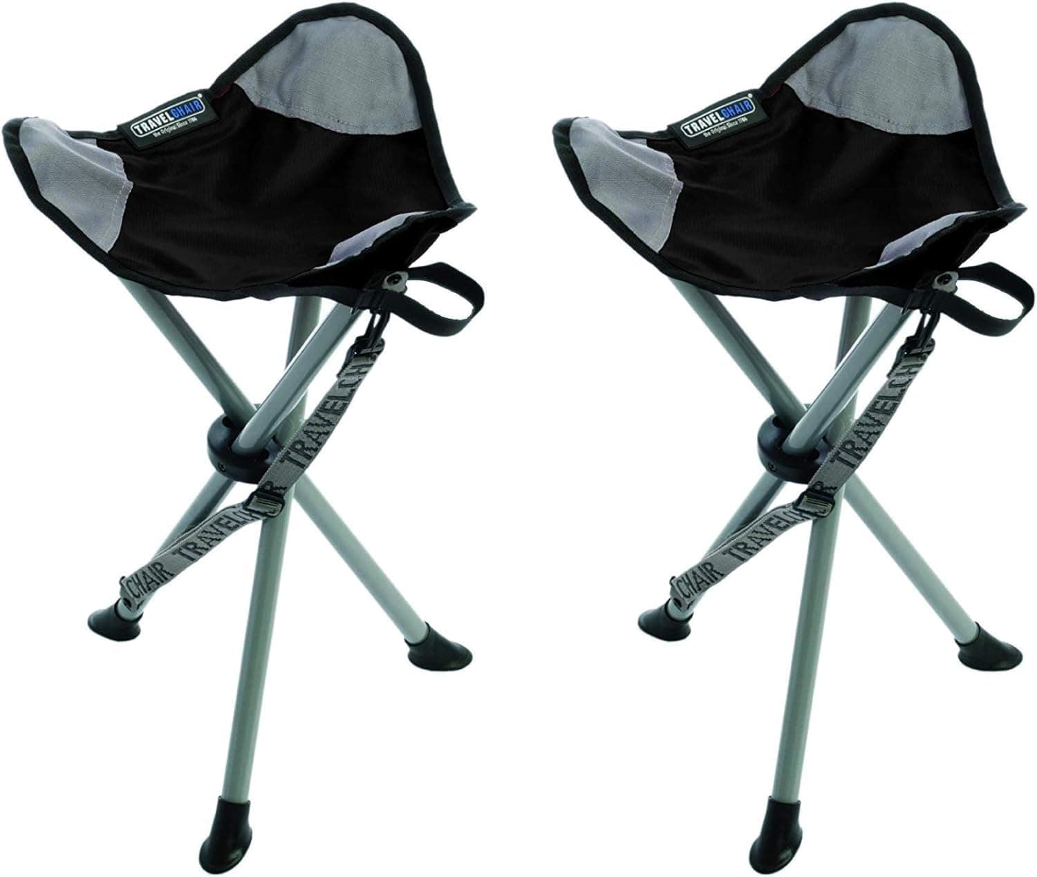 Travel Chair Slacker Tripod Chair for Camping, Set of 2, Adjustable Carry Strap for Easy Transport | Oversized Duck Feet for Improved Stability | Perfect for Outdoor Adventures (Black)
