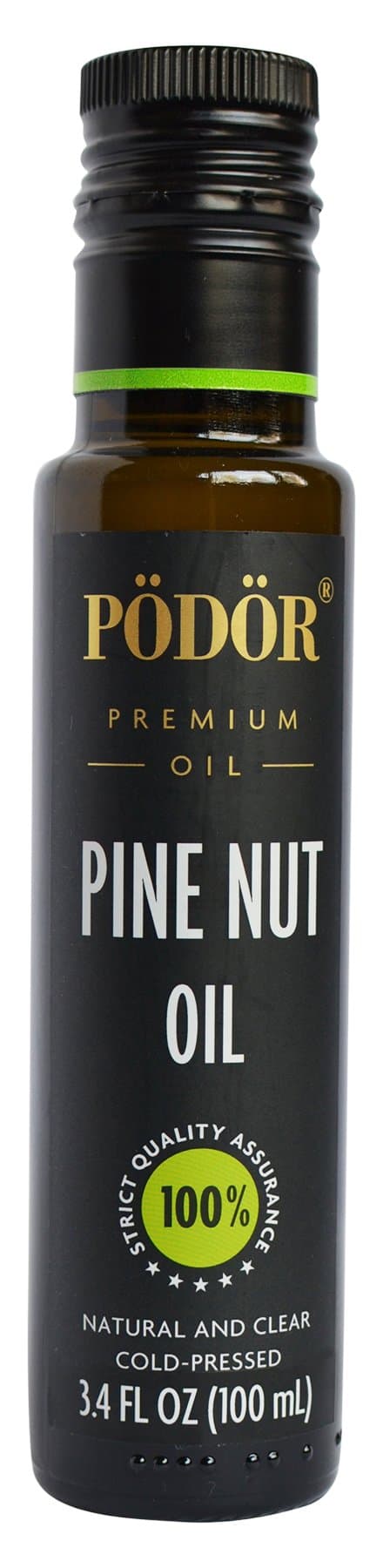 PÖDÖR Premium Pine Nut Oil - 3.4 fl. Oz. - Cold-Pressed, 100% Natural, Unrefined and Unfiltered, Vegan, Gluten-Free, Non-GMO in Glass Bottle