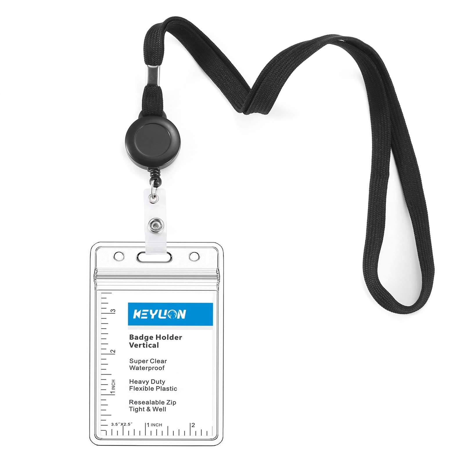 Cruise Flat Lanyard with Retractable Badge Reel & Heavy Duty Clear Vertical ID Card Name Badge Holder (Black,3 Pack)