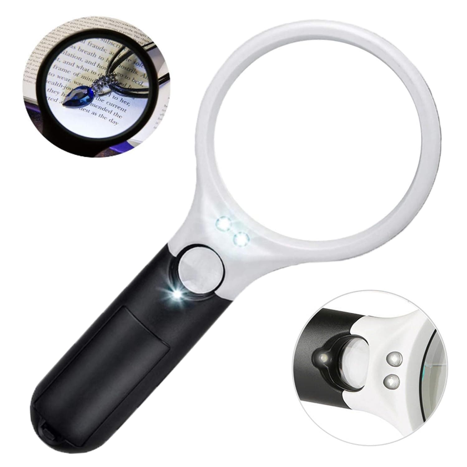 Magnifying Glass with Light, 3LED Illuminated Lightweight Handheld Magnifier with 3X45X Magnification Glass Super High Clarity for Macular Degeneration Reading Work Exploring Repairing Crafts Jewelry