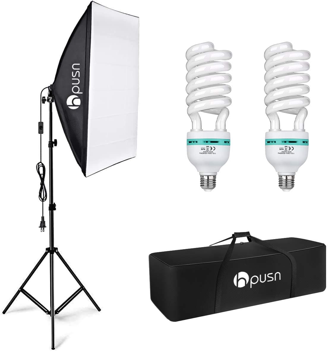 HPUSN Softbox Lighting Kit Photography Studio Light with 20-inch X 28-inch Reflector and 2pcs 85W 5500K E27 Bulb, Professional Photo Studio Equipment for Portrait Fashion Photography Video, etc.