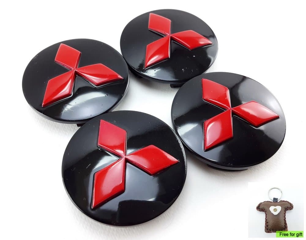 Center Wheel Hub Caps Cup Cover Mitsuishi MR992805 Size 53mm. Color Black Red of 4pcs. + Free for gift
