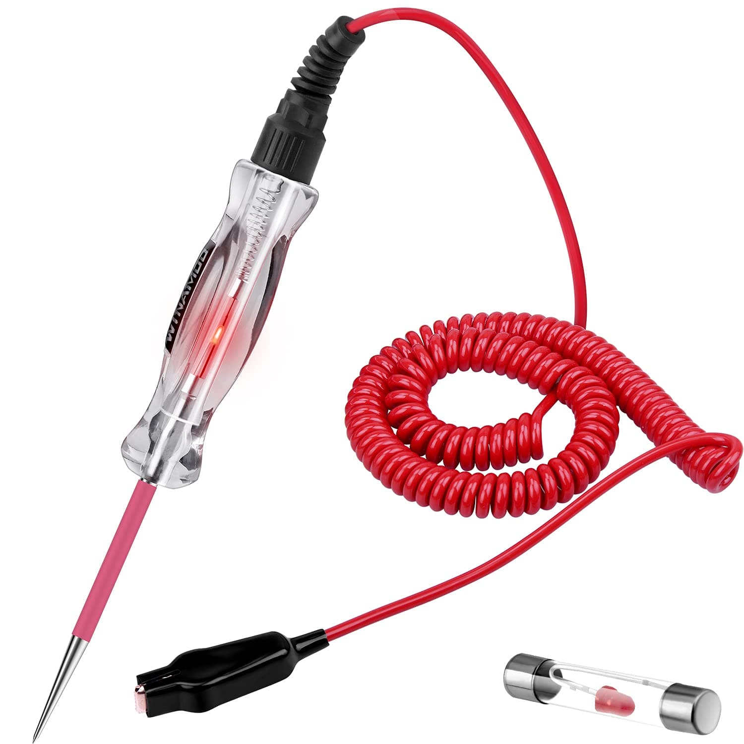 Premium LED Bulb Automotive Circuit Tester, 6-24V Test Light with 135 Inch PU Extended Spring Wire, Sharp Hard Steel Probe Vehicle Circuits Low DC Voltage Light Tester