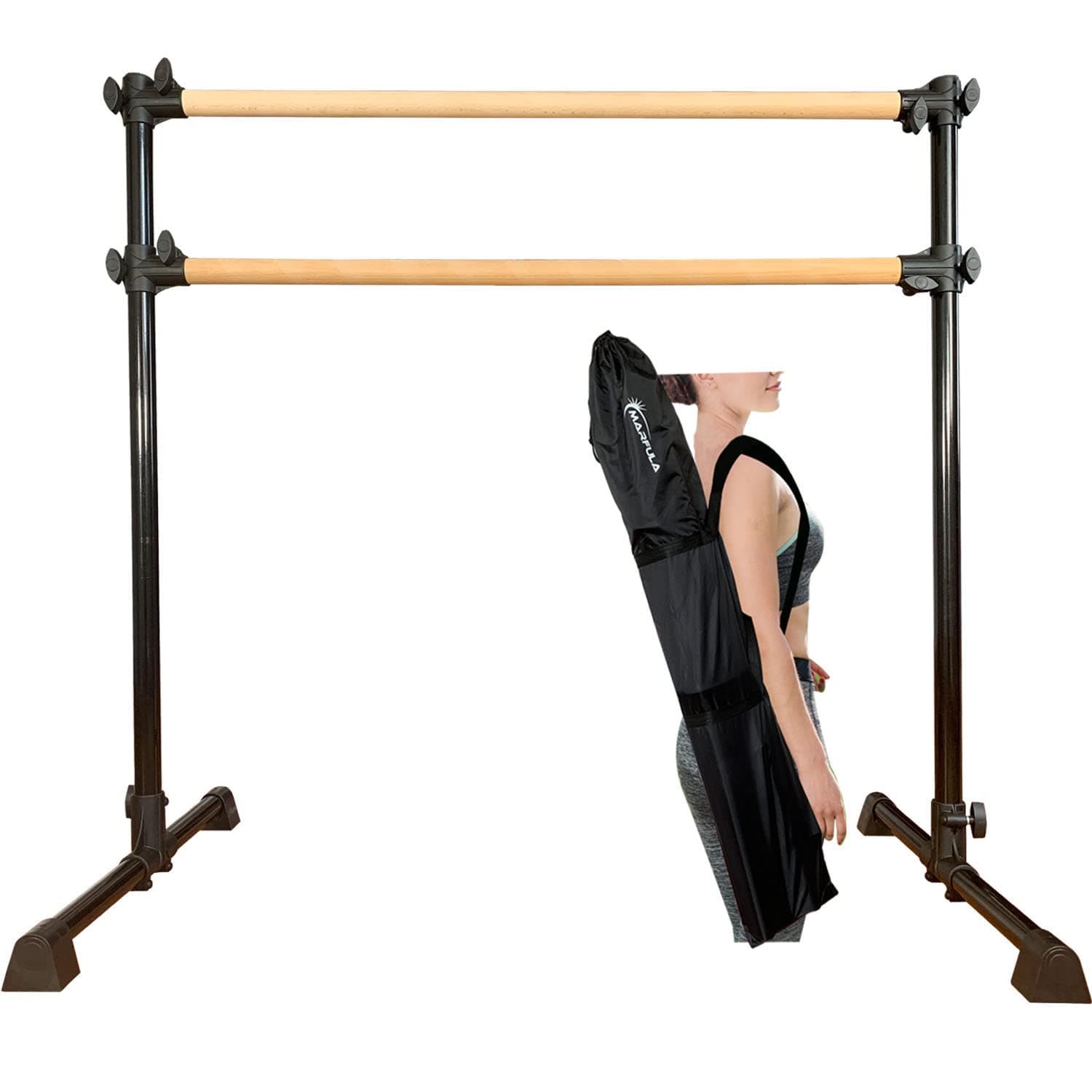 MARFULA 4 Ft Portable Wood Ballet Barre Ballet Bar Dance Barre Freestanding with Carry Bag