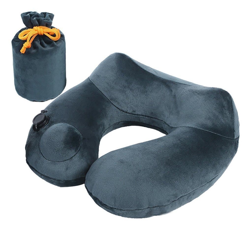 Inflatable Travel Neck Pillow with Finger Press to Inflate and Deflate For Airplane, Office and Camping without Air Leak + Free Ebook to Protect Your Neck By RelComfo