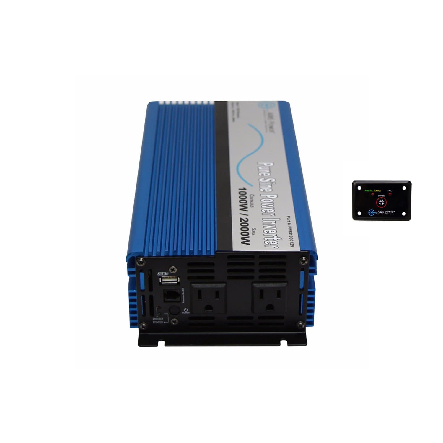AIMS Power PWRI100012120S-REMOTE 1000-Watt 12V Pure Sine Wave Power Inverter with Remote Switch, 1000W Continuous Power, 2000W Surge Peak Power, USB Port, Dual AC Receptacles, On/off Switch