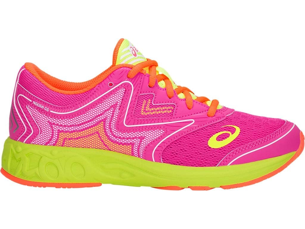 ASICS C711N Kid's Noosa GS Running Shoe, Pink Glo/Flash Yellow - 3.5