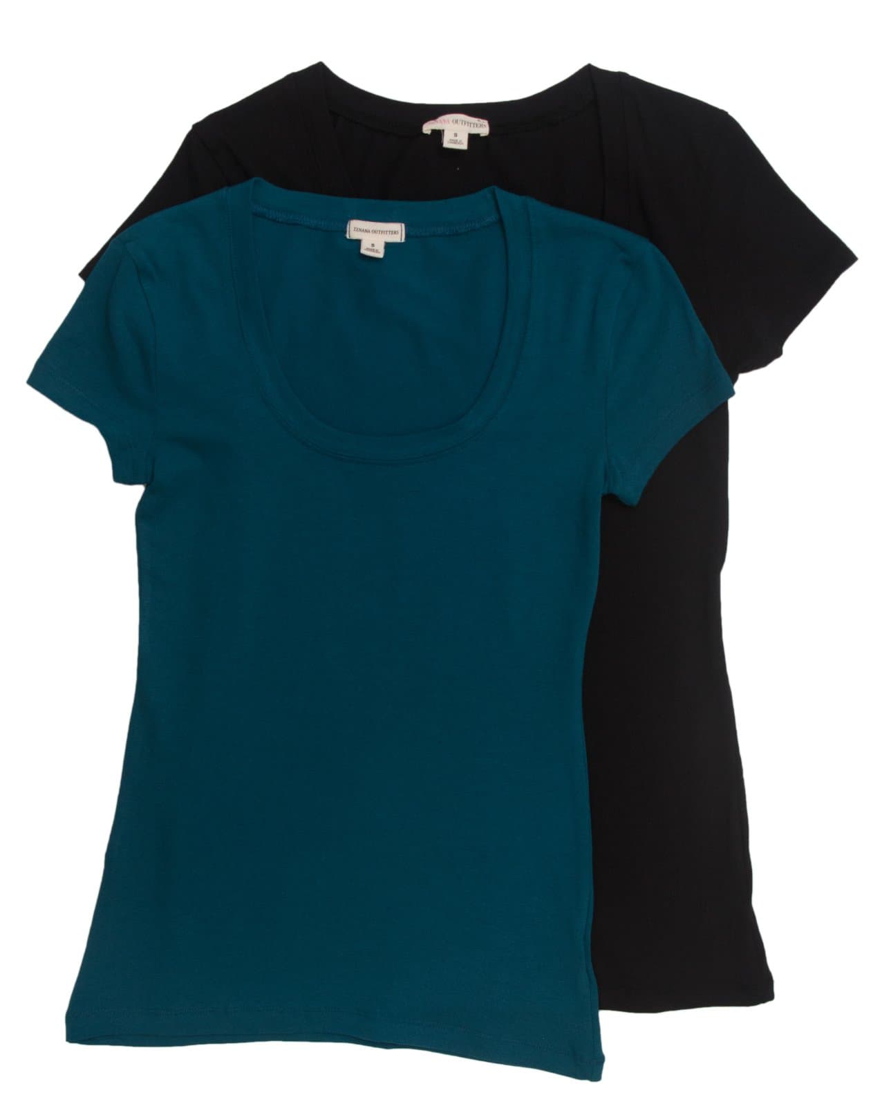 2 Pack Zenana Women's Basic Scoop Neck T-Shirt Med Black, Teal