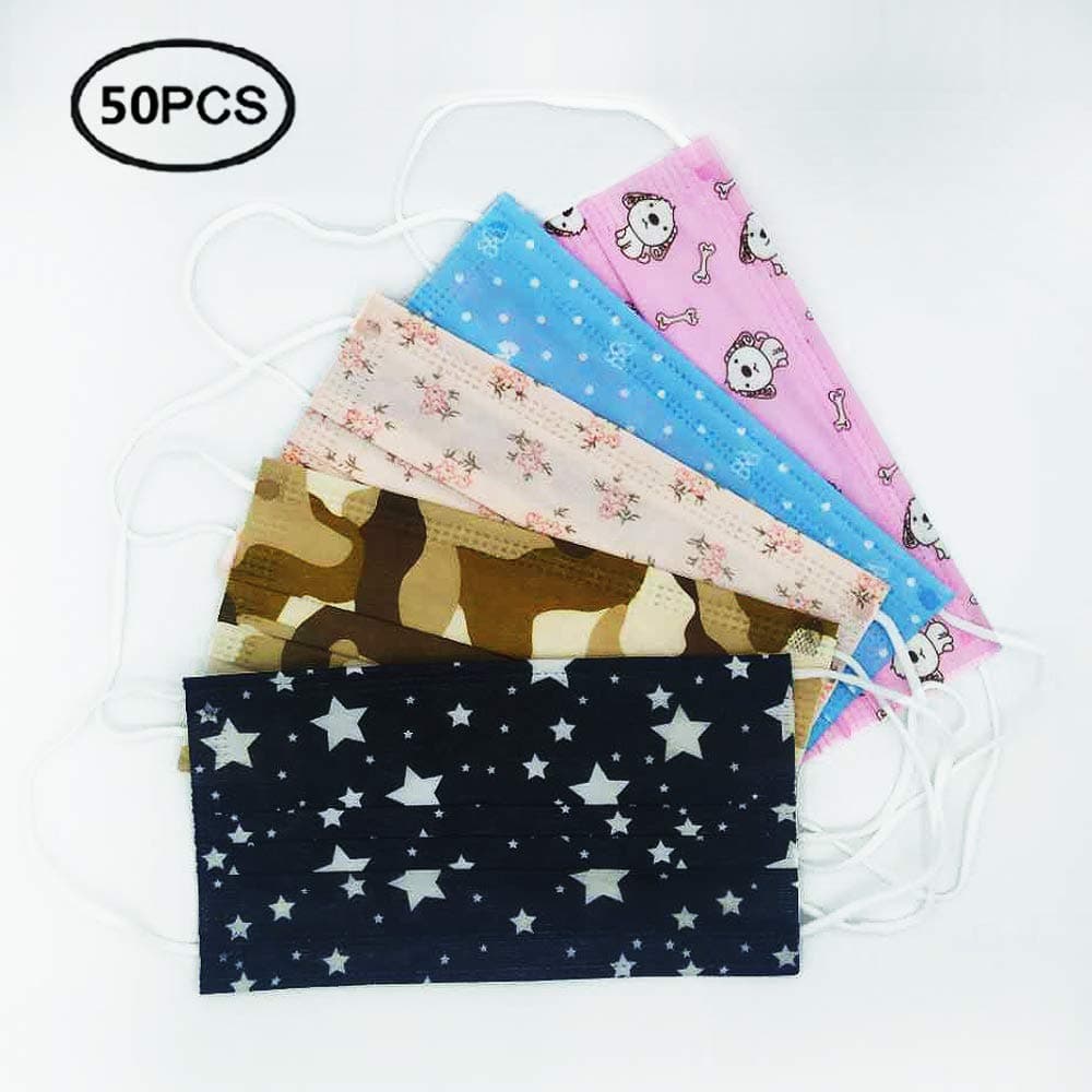 Pack Of 50 Disposable Printed Earloop Dust Protective Face Mask for Kids Children Women Lady