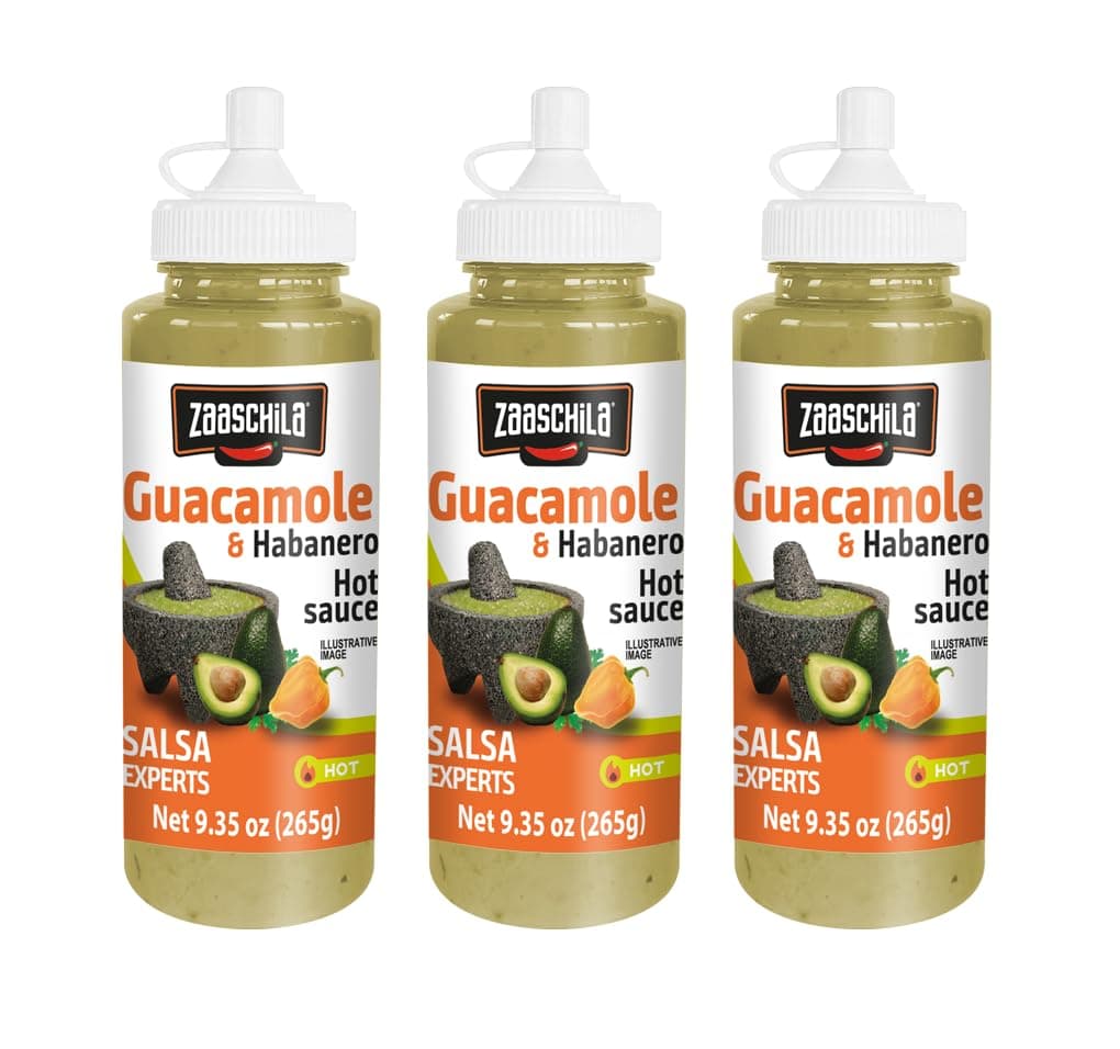 Zaaschila Guacamole & Habanero Sauce - 9.35oz (265g) 3-Pack - Creamy & Spicy Blend, Perfect for Tacos, Sandwiches, and More
