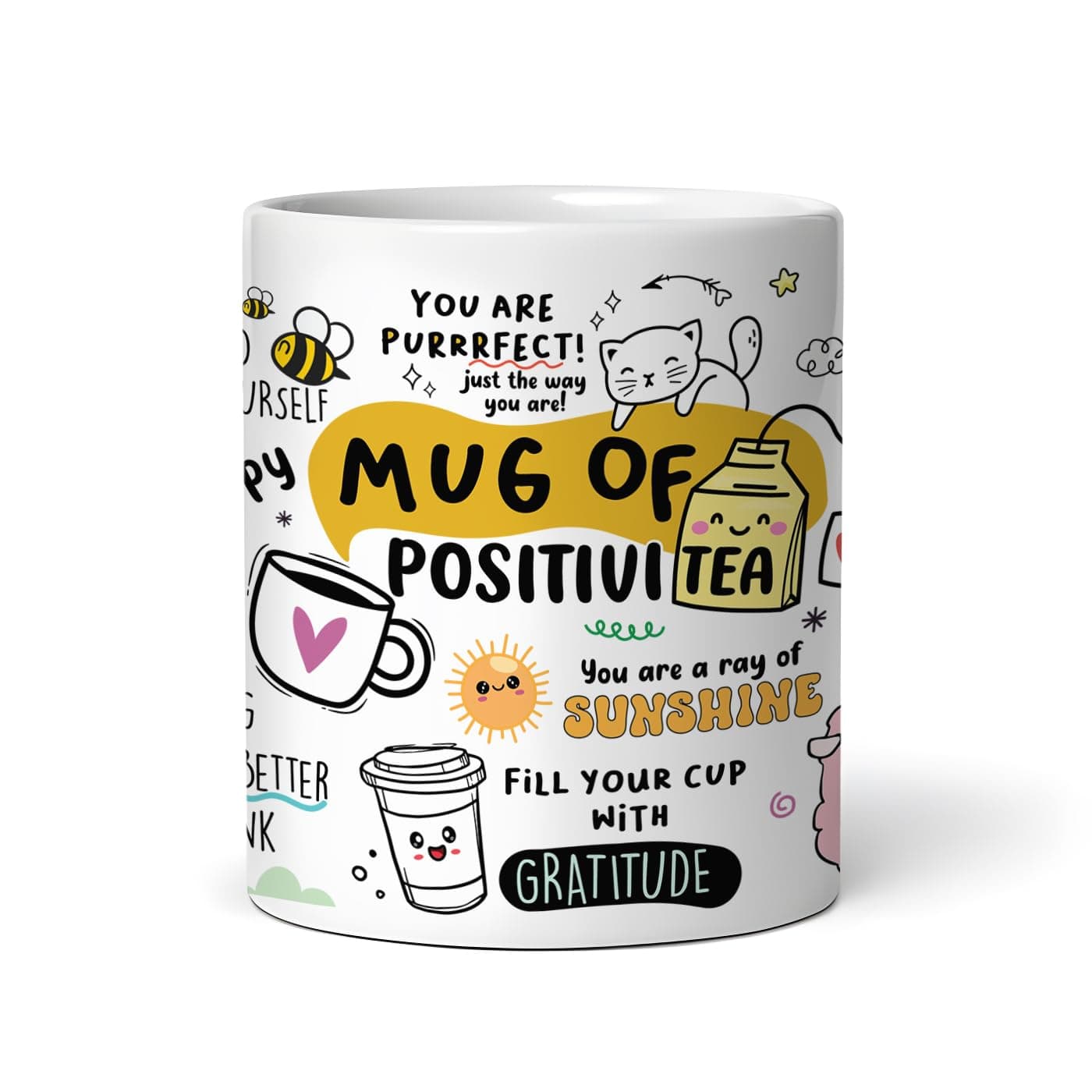Daily Affirmation & Motivation Mug Ceramic White Coffee Mug Collection, Gift for Positivity & Encouragement, 330ml, Microwave Safe, Set of 1 (Positivi-Tea)