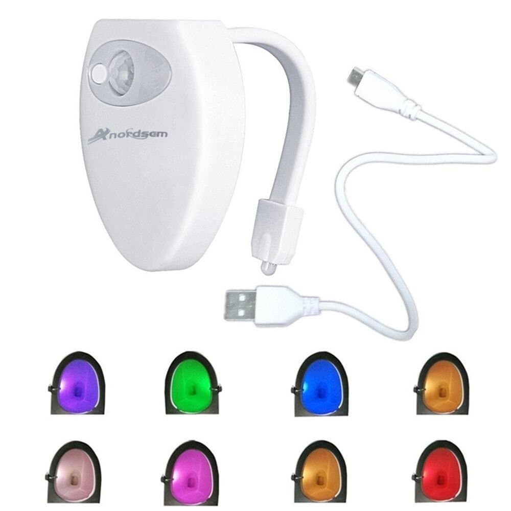 LED Colourful Toilet Bowl Night Light Motion Sensor Powered by Rechargeable Battery with Two Lighting Mode(8 Colours Changing Mode and Colour Fixed Mode) Great for Bathroom