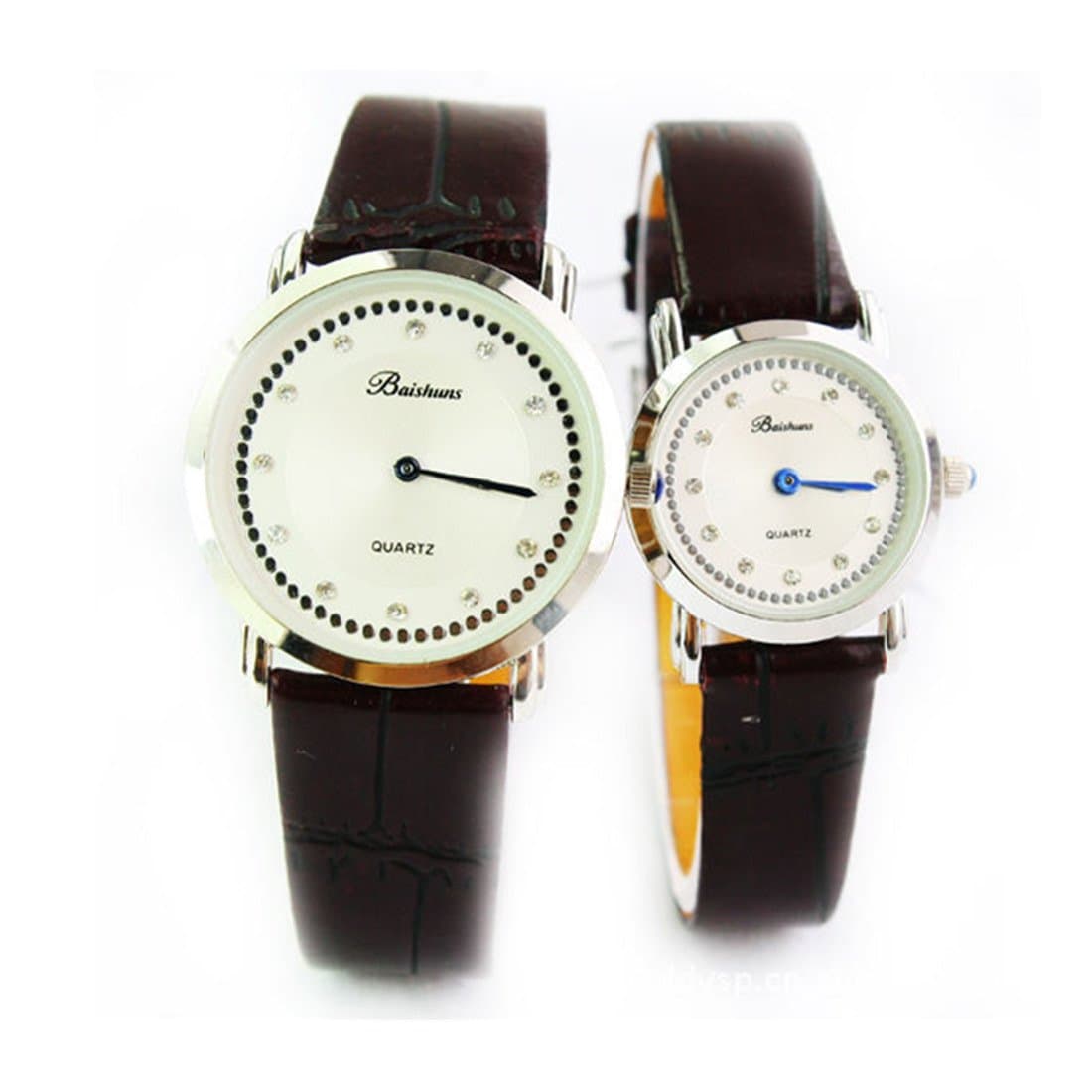 DDMSHOP Unisex Couples Starry Upscale Business Slim Belt Quartz Wrist Watches(Brown)