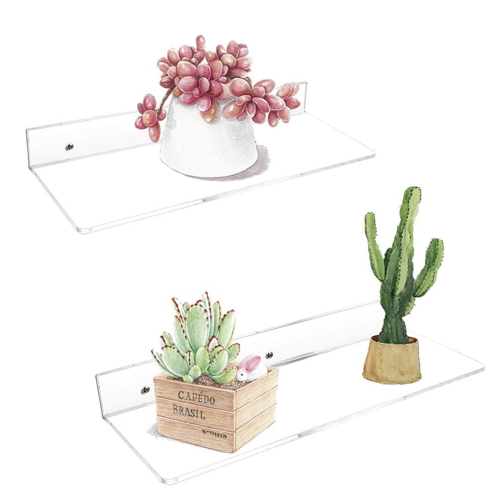 FOBUY Pack of Clear Acrylic Floating Shelf Wall Mounted Display Organizer (30 * 15cm 40 * 15cm)