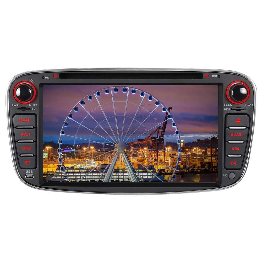 iAuch Car GPS Navigation Sat Nav Full Europe 3D Maps Support Steering Wheel Control Mirror Link Car Stereo 2 Din Radio for Ford Focus Mondeo Galaxy C-Max S-Max Kuga (black)