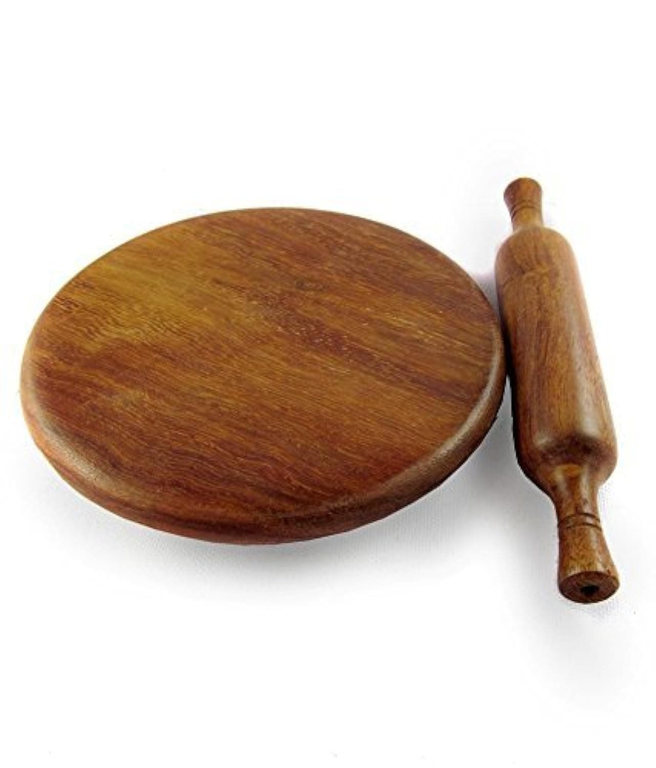 Wooden Chakra Serving Board Round Chapati Chakra Perfect for Making Chapati at Home Wooden Roti/Chapati Maker Wooden Rolling Board Rolling Tweezers (Chakla Belan)