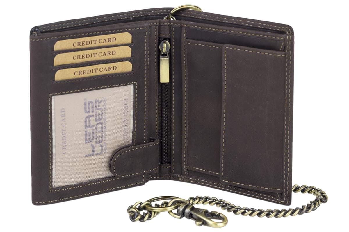 LEAS MCL Mens Wallet with Chain Biker Wallet, Genuine Leather, Brown - ''LEAS Chain-Series''