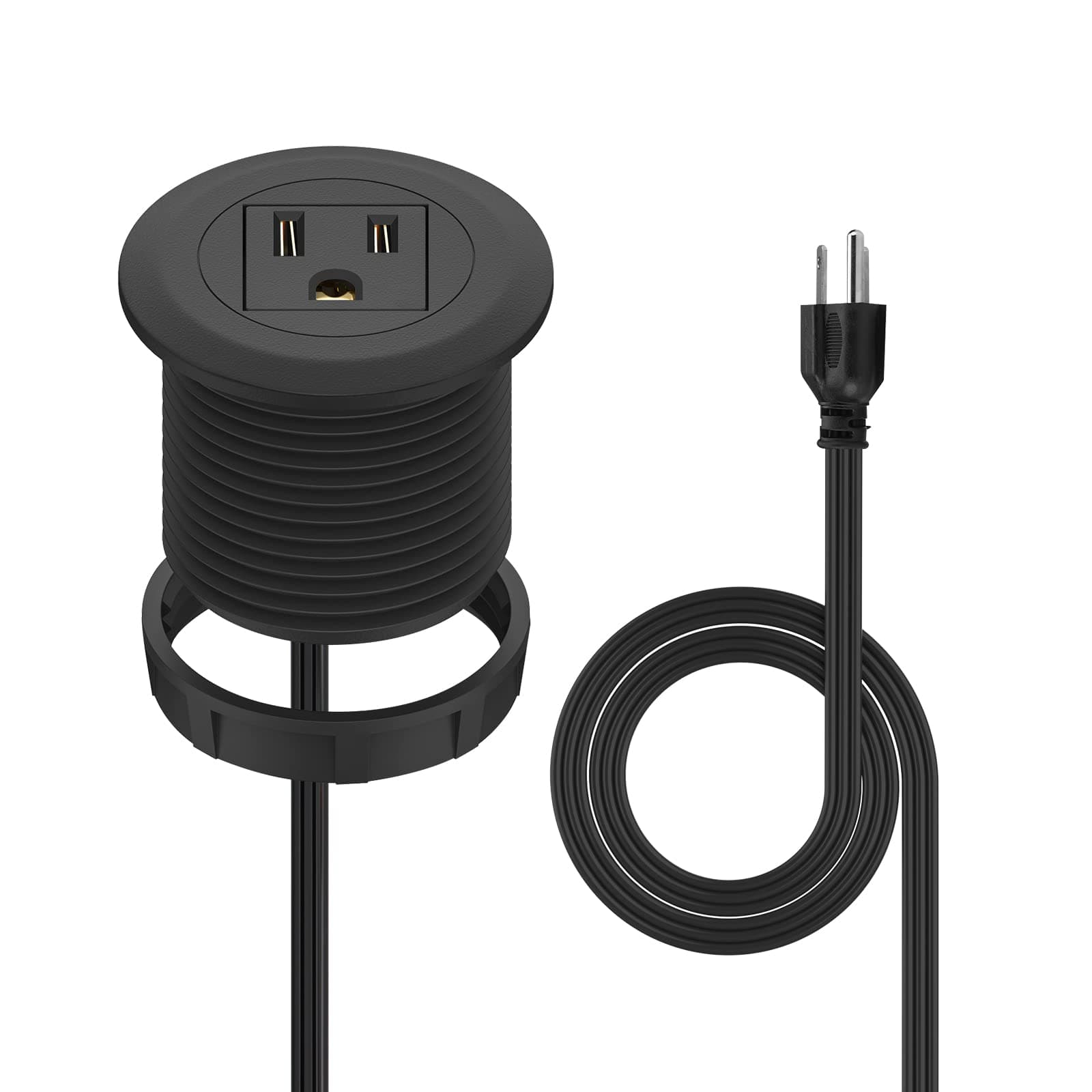 2 inch Desk Power Grommet, Flush-Mount Desk Outlet Build-in 1 US Standard Outlet, Mini Desktop Power Hub Grommet Socket for Desk Nightstand Cabinet Counter, 3.28 FT Heavy Duty Power Cord