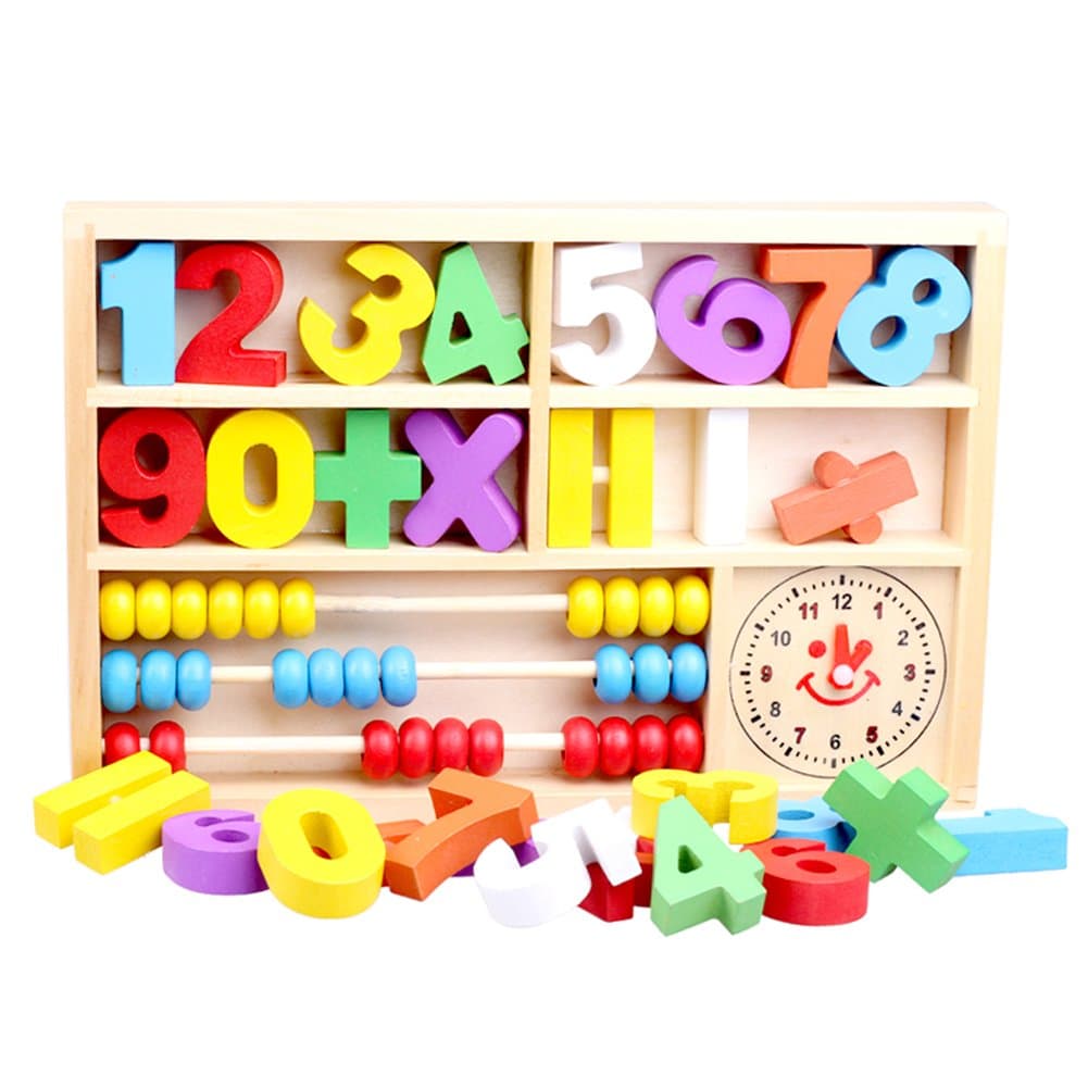 DOUYYE Wooden Toys Figures Education Learning Educational Toys,Abacus Clock Numbers Play Thing,Digital Learning Tools for Kindergarten Preschoolers,Arithmetic Math Games for Kids,(Multicolored)