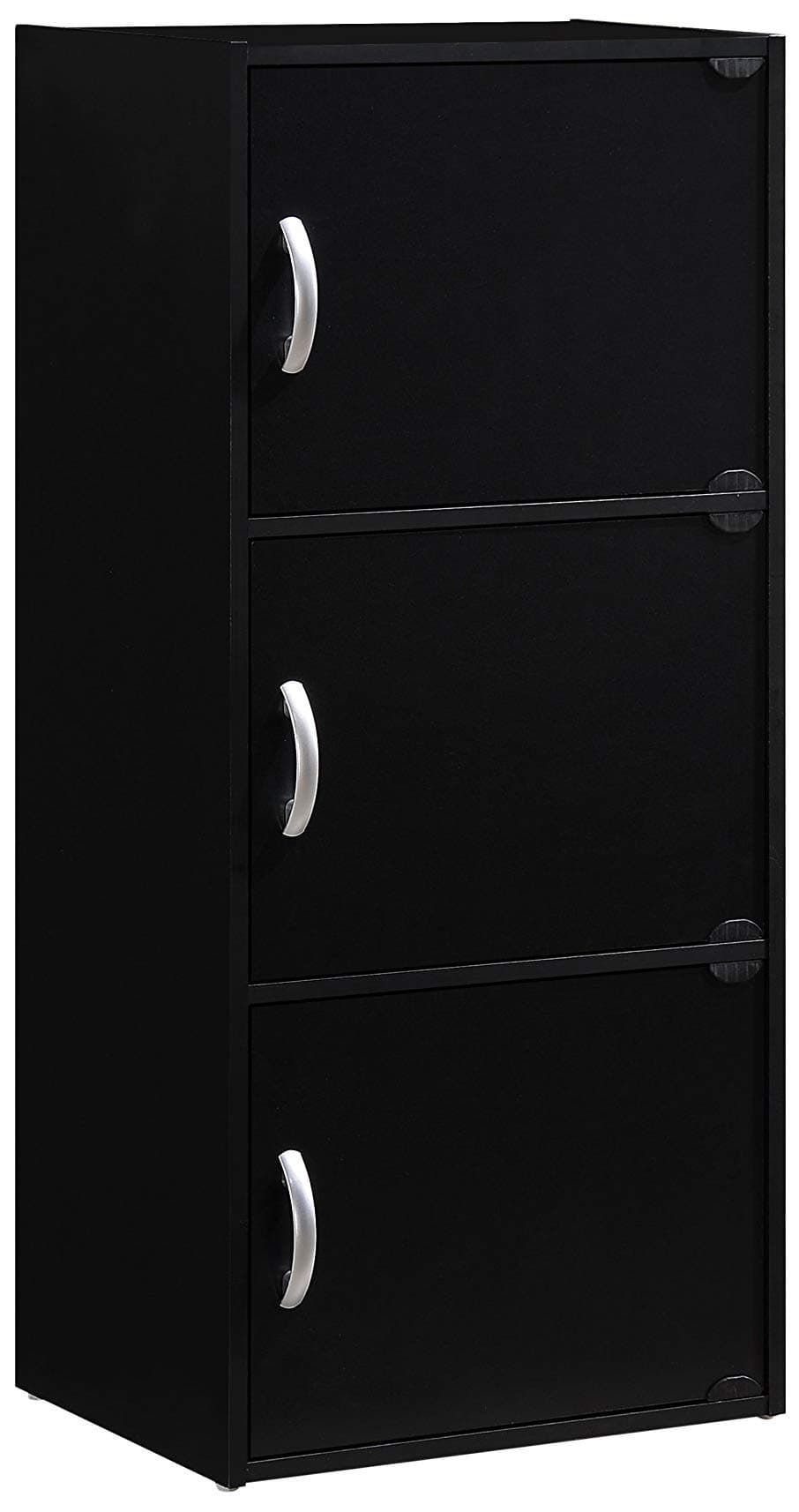 HODEDAH IMPORT 3-Shelf Bookcase Cabinet, Black