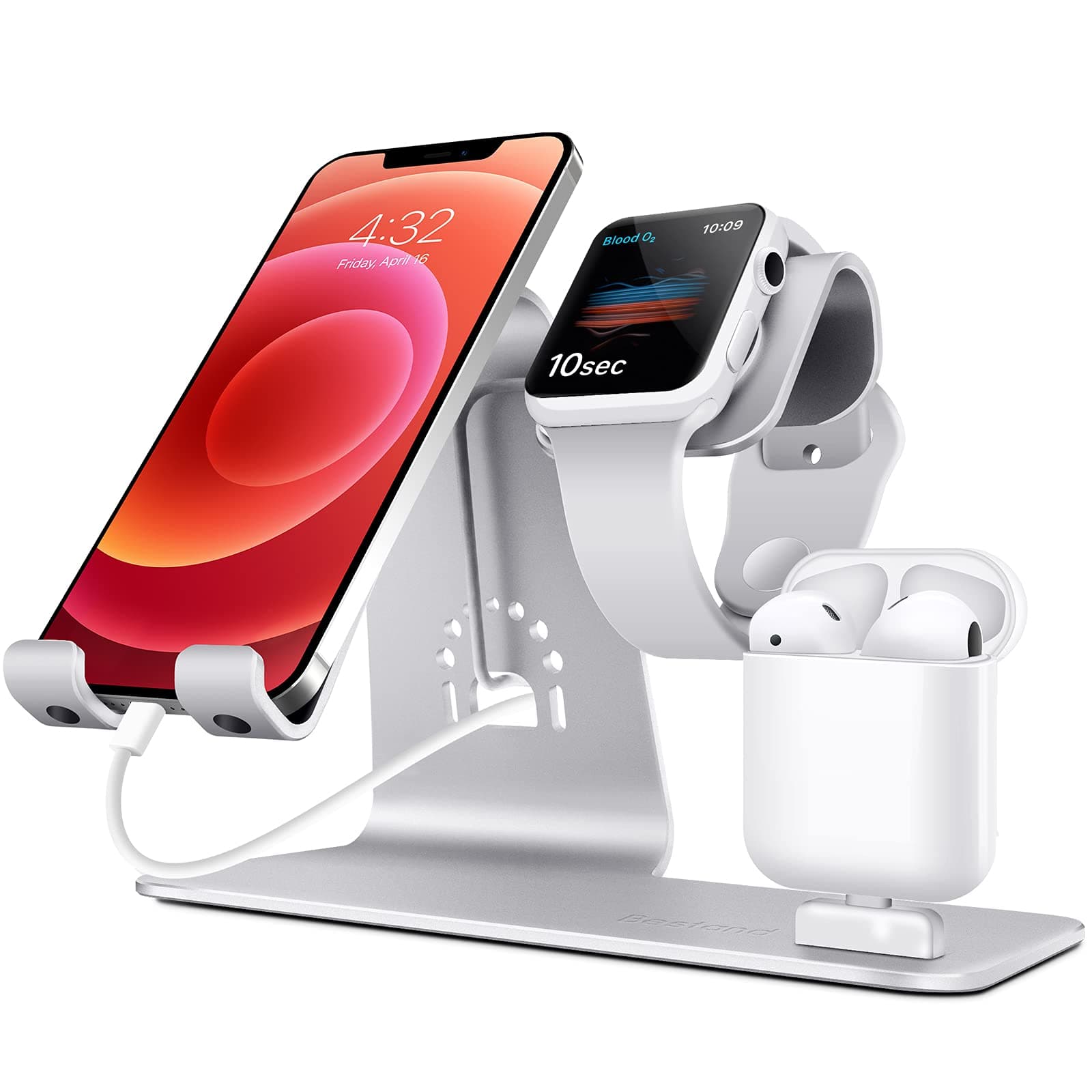 3 in 1 Stand Holder for iPhone Mobile Phone iWatch Apple Watch and Charging Stand for Airpods Only (Patented, Airpods Charging Case Not Included)