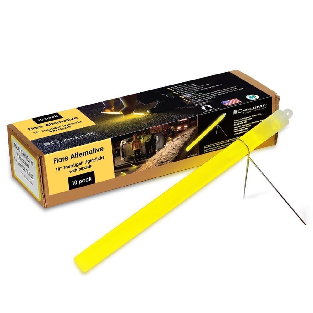 Cyalume Technologies SA9-427030AM Yellow 10'' Snaplight Flare Alternative Chemical Light Sticks With Separate Bipod Stand, 2 hour Duration, 25cm (Pack of 40)