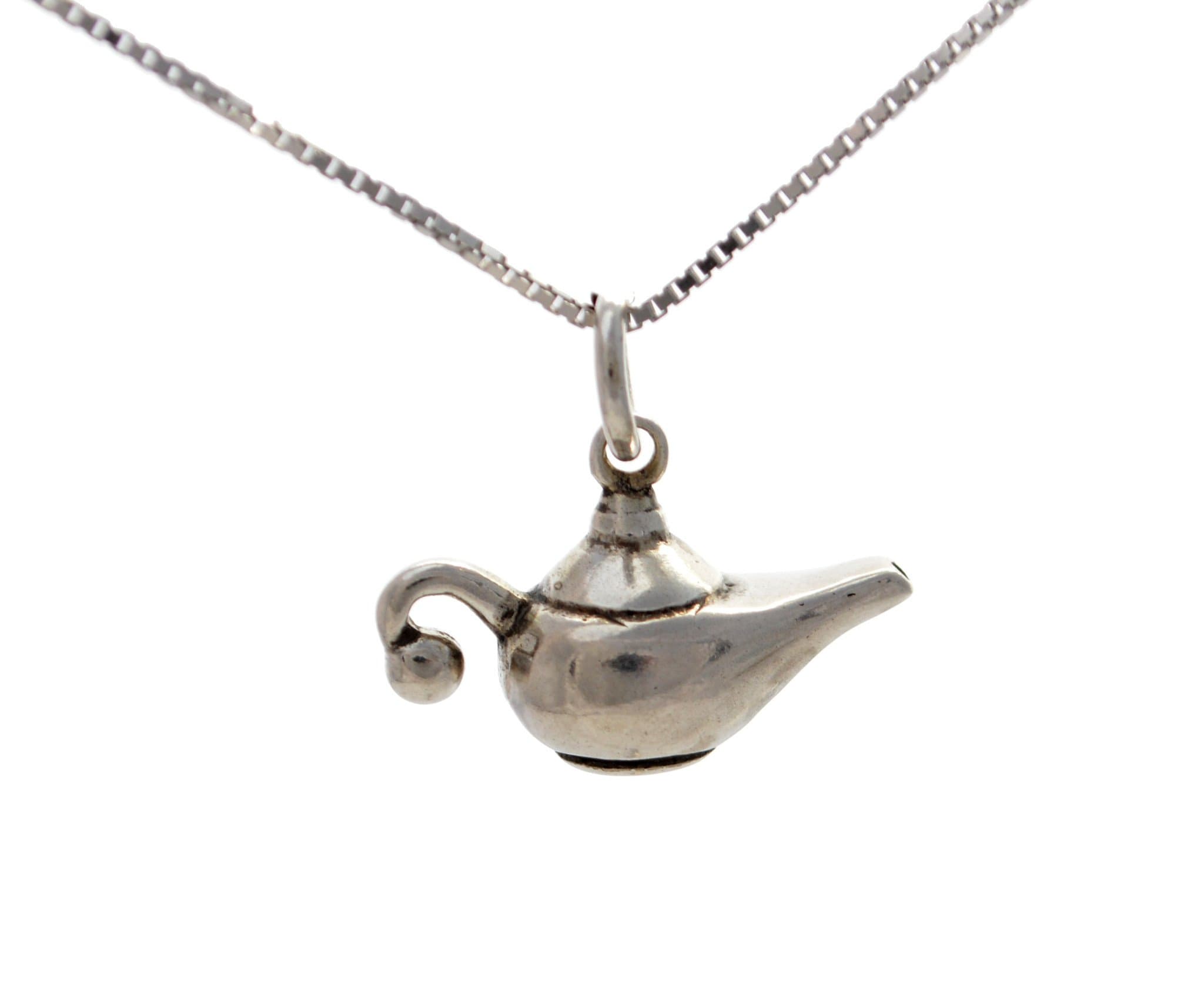Aladdin Genie's Magic Lamp necklace Oxidised finish in Sterling silver 18'' Chain