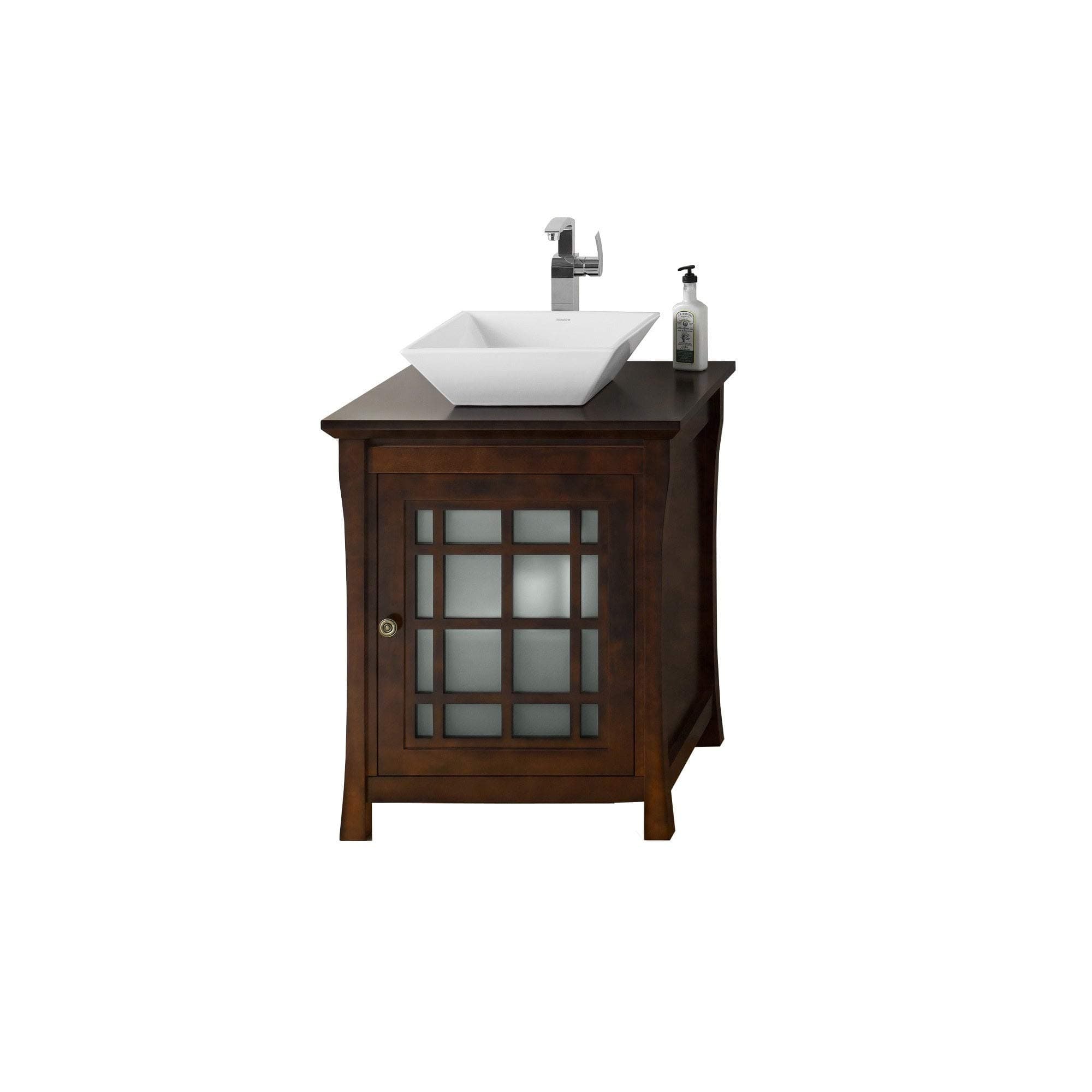 RONBOW Shoji 27 inch Bathroom Vanity Set in Vintage Walnut, Bathroom Vanity with Top with Single Faucet Hole in Solid Wood Finish and Cabinet Shelf, White Ceramic Vessel Sink 040425-F07_Kit_2