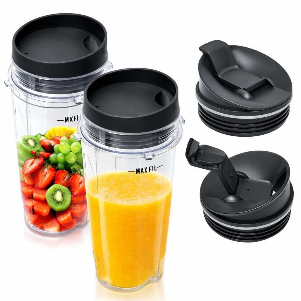 16oz Blender Cup Set for Ninja Replacement Parts Single Serve Cup with Lid and Seal Lid Fit Nutri Ninja Series BL770 BL780 BL660 BL740 BL810 Blenders