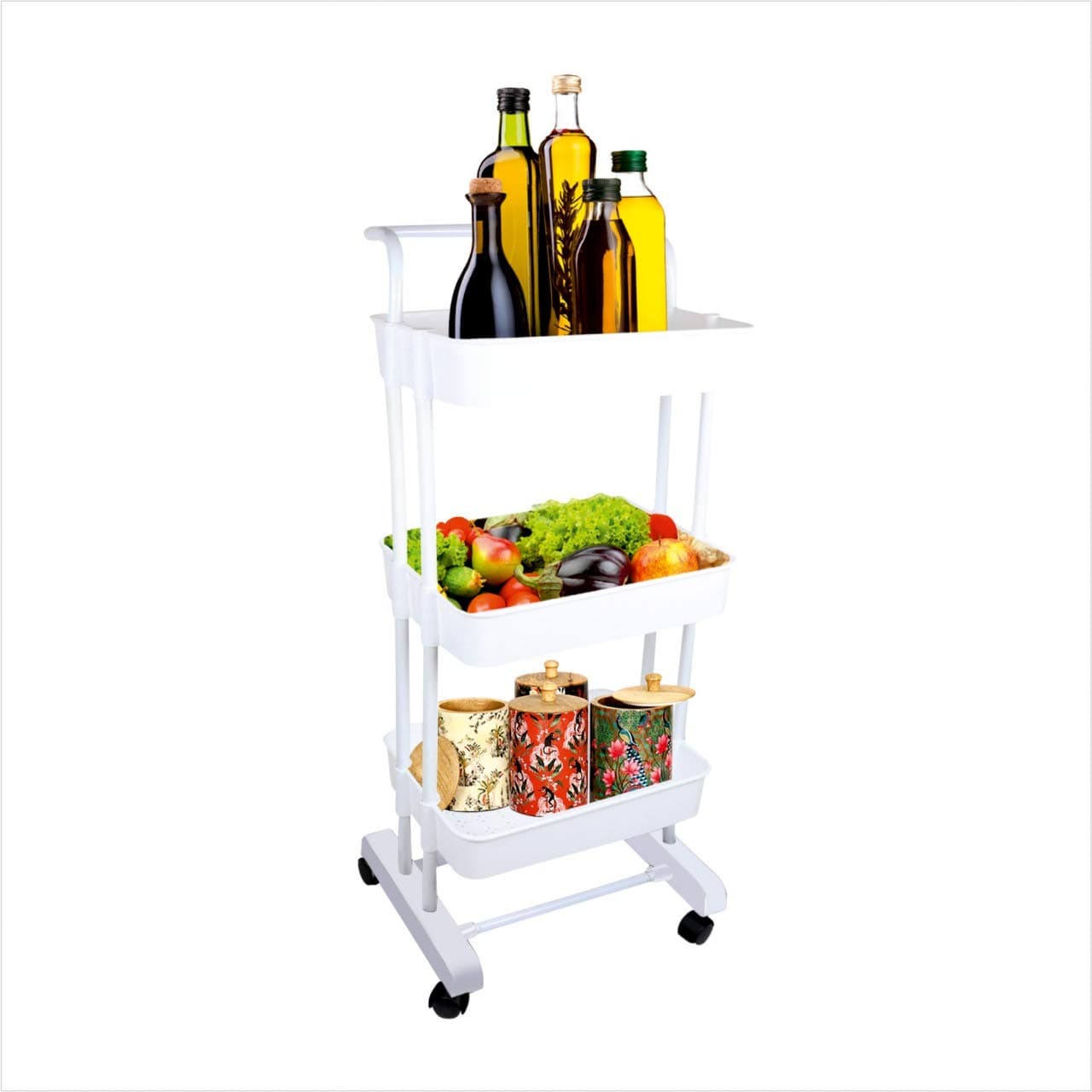 CIPLA PLAST Multipurpose 3 Tier/Layers Kitchen Trolley Rack/Shelf Utility Cart with Wheels for Vegetables and Other Stuffs Saving Home Storage Organizer Racks and Self with Wheel - White