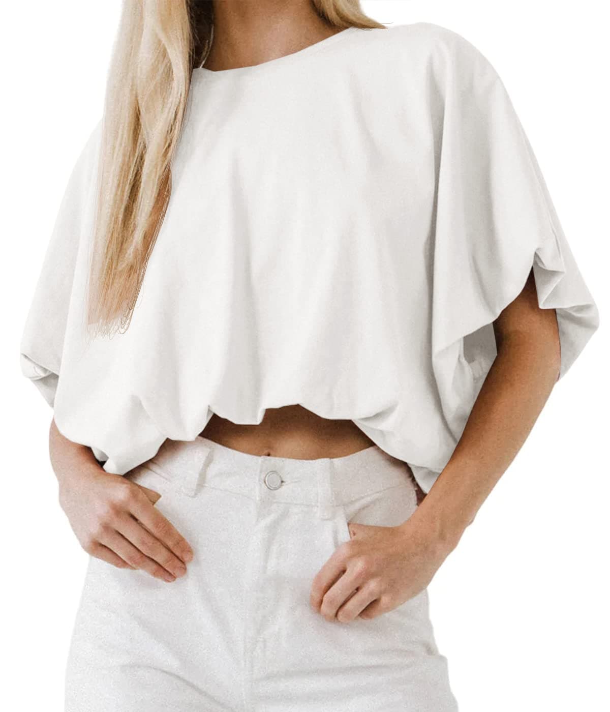 Womens Summer Crewneck Crop Tops Short Sleeve Casual Loose Cropped T Shirts