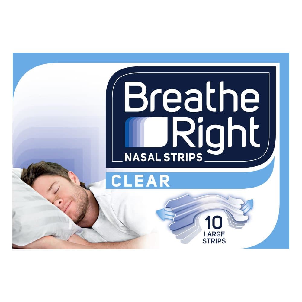 Breathe Right Nasal Strips, Stop Snoring Aids for Men & Women, Large Anti Snore Strips, Clear, Pack of 10