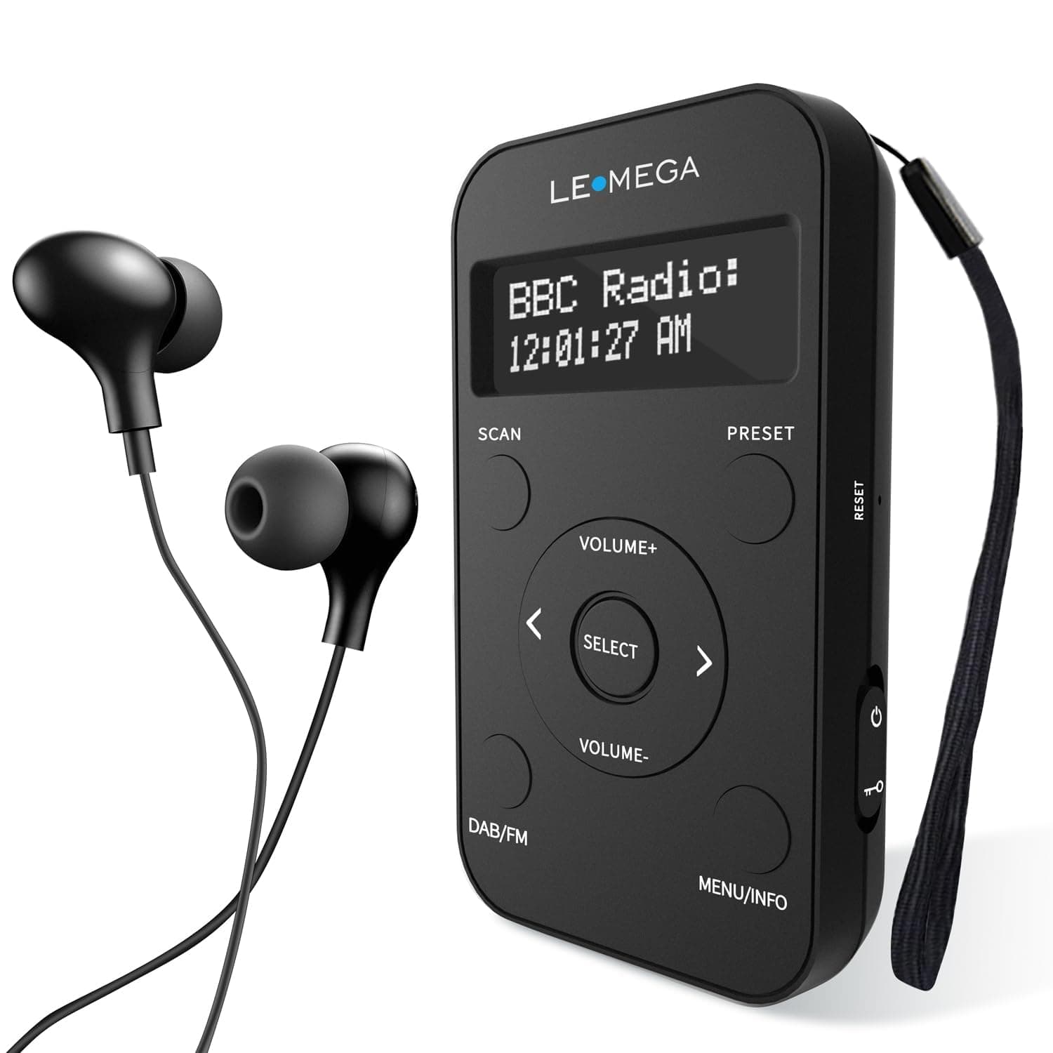 LEMEGA PR1L Pocket DAB Radio, FM Radio, Portable DAB+ Radio, Headphone Included, Rechargeable battery,20 Presets, LCD Display, Sports DAB Radio with Lockable Switch.Black