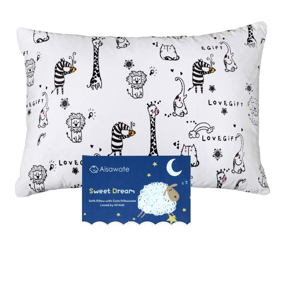 Toddler Pillow with Pillowcase - 13X18 Soft Cotton Chlid Kids Pillows - Washable and Hypoallergenic - Toddler Bedding Mini Small Pillow for Cot Bed & Travel