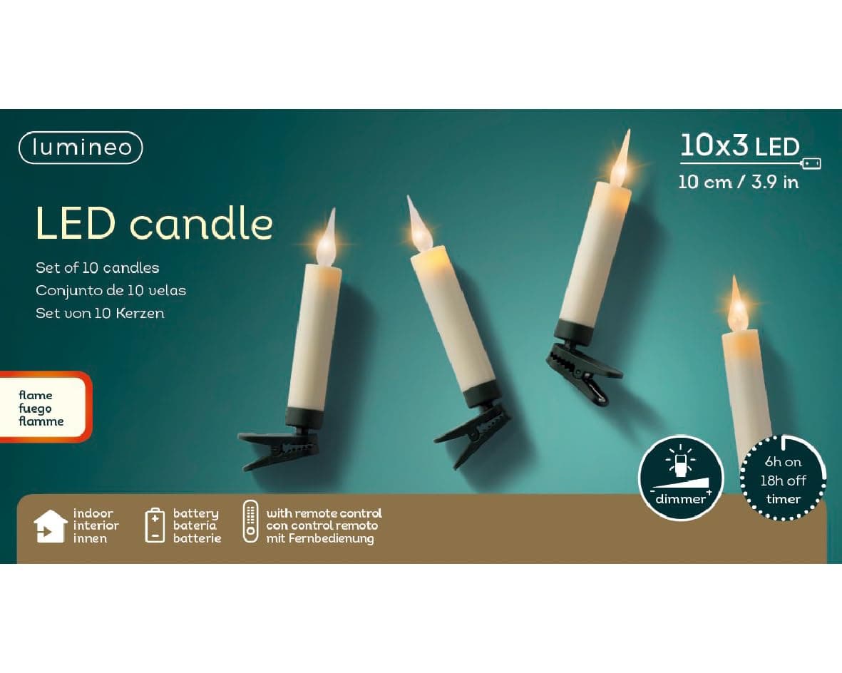 Lumineo Clip On Christmas Tree Candle Lights 10 Warm White LED Flickering Candles Battery Operated