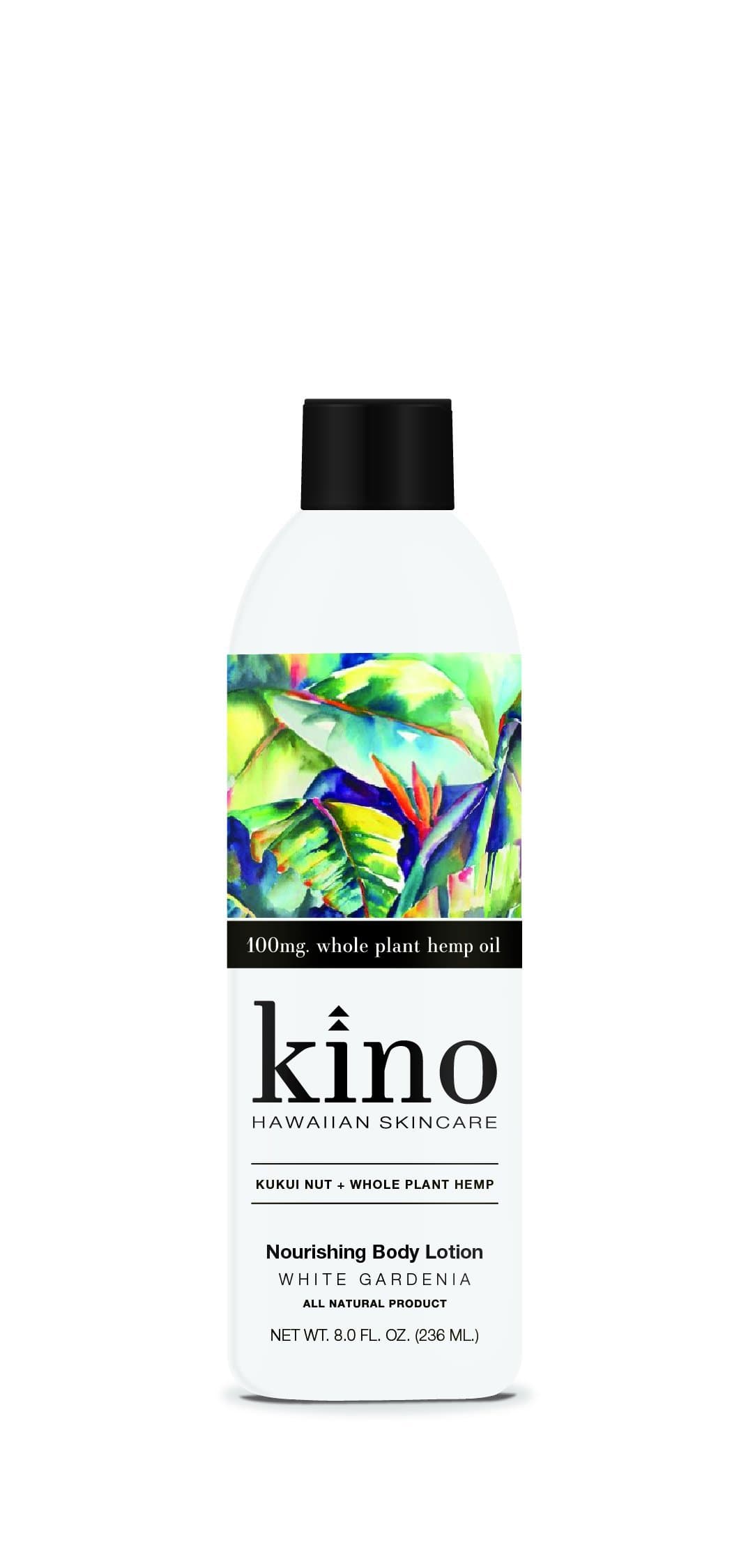 Kino Hawaiian Skincare Body Lotion, Kukui Nut and Whole Plant Hemp, White Gardenia, 8 oz.