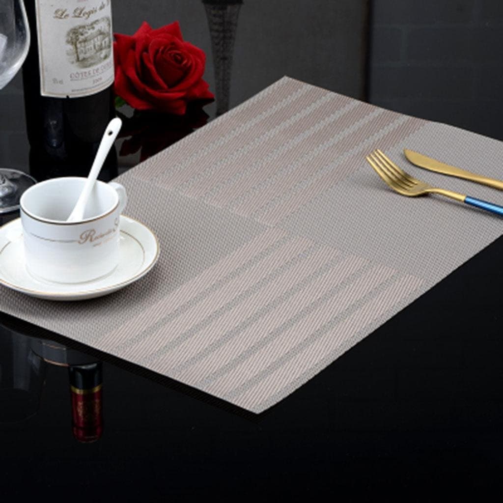 Kitzen Non-Slip Waterproof Rectangle Lattice Environmental Pad Adiabatic Placemats Braided Pad Insulation Pads Coaster Dining Mat PVC (A Set Of 4)45*30cm , B