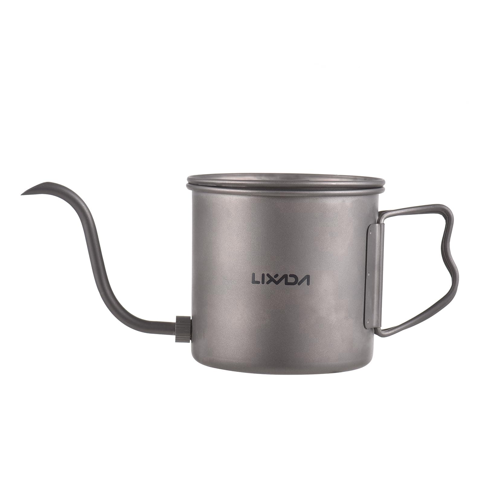 Lixada Titanium Coffee Pot, 13.5oz, Silver, Portable, Camping Coffee Pot with Removable Spout