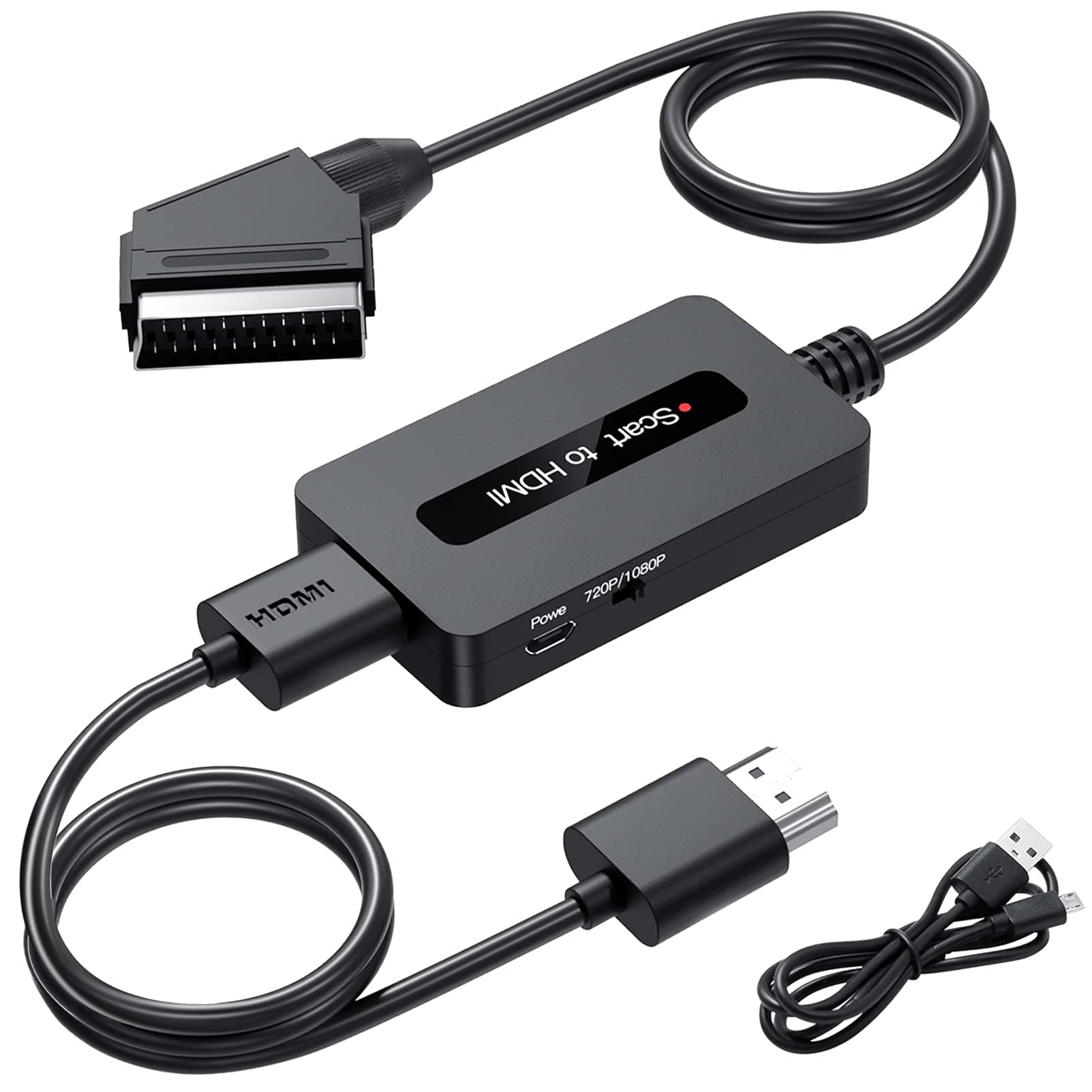 Scart to HDMI Cable Converter - Male Scart In to HDMI Out, Video Audio Adapter for Sky/DVD/STB to Display on HDTVs