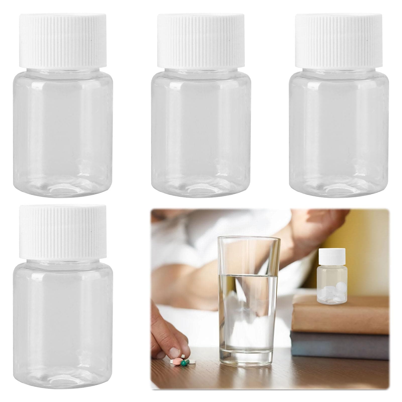 4Pcs Clear Medicine Bottles - 30ml Transparent Pill Bottles with Caps - Empty Reagent Containers for Liquid Solid Powder