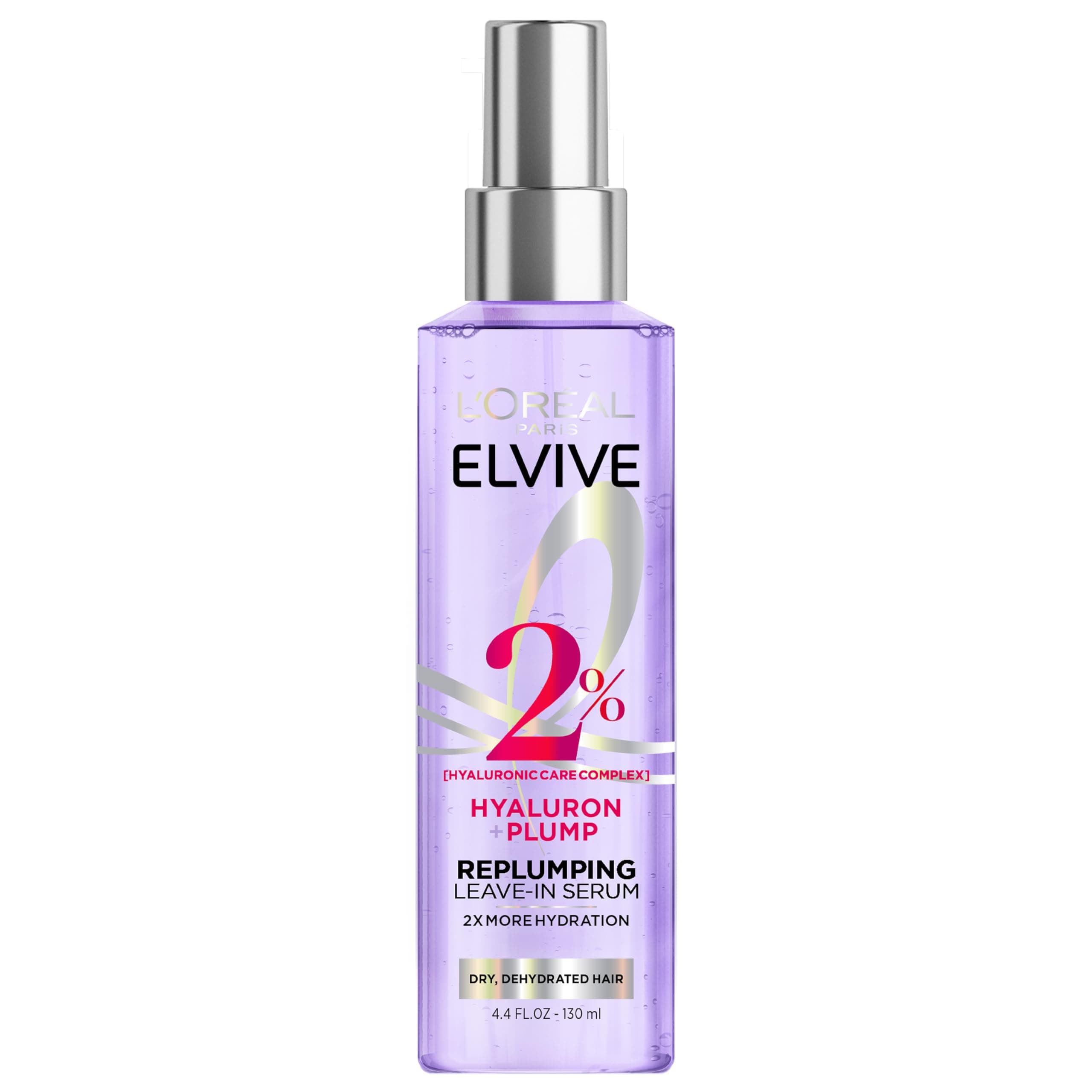 L'Oreal Paris Elvive Hyaluron Plump Moisture Plump Hair Serum for Dehydrated, Dry Hair with Hyaluronic Acid Care Complex, Paraben-Free, 4.4 Fl Oz