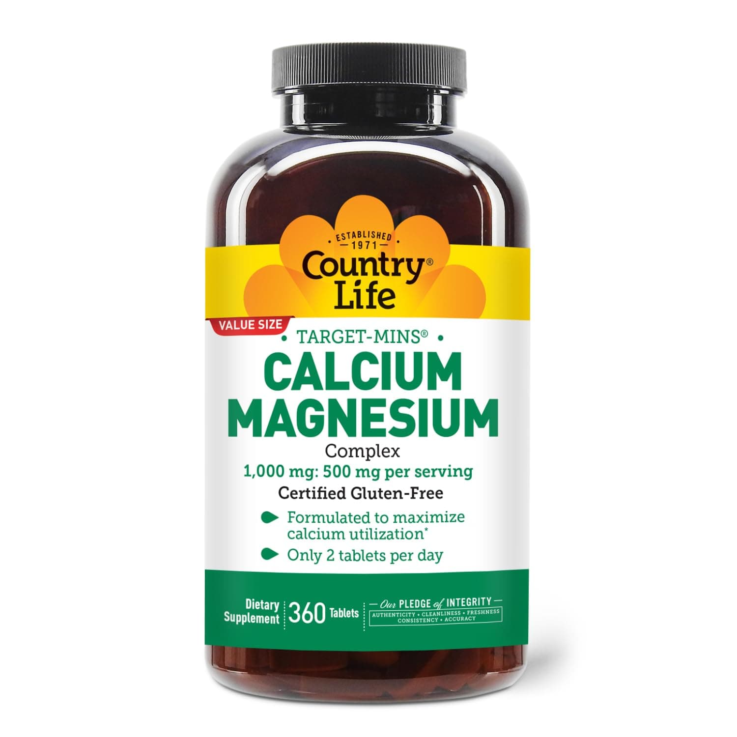 Target-Mins Calcium Magnesium Supplement for Bone Health, 1000mg Calcium, 500mg Magnesium, Gluten Free, 2:1 Ratio for Optimal Utilization