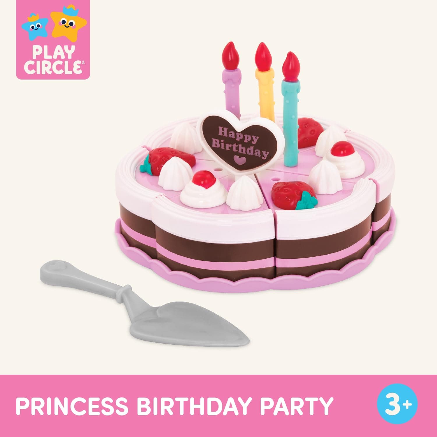 Play Circle – Birthday Cake – Toy Food – Plates & Candles Accessories – Pretend Play – Princess Birthday Party – 3+ Years(24 Pieces)