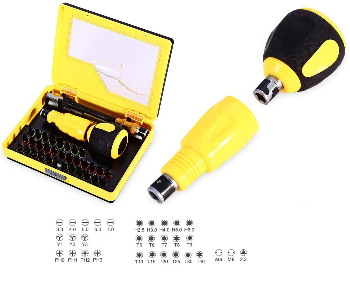 PagKis 32 Bit Stubby Adjustable Handle Size Screwdriver Set (Yellow, Black).