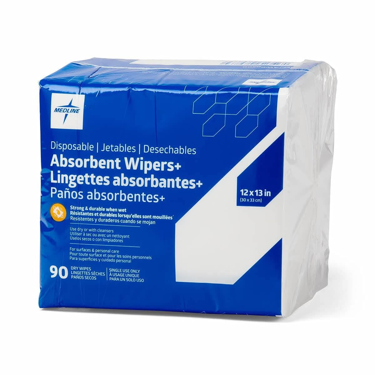 Absorbent Wipers+ Disposable Heavy Duty Dry Wipes, 12" x 13" (90 Count)