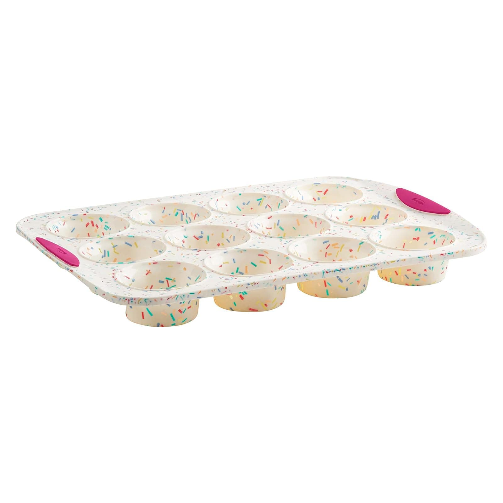 Trudeau Structured Silicone Muffin Pan, 12 Cup, Confetti/Fuschia