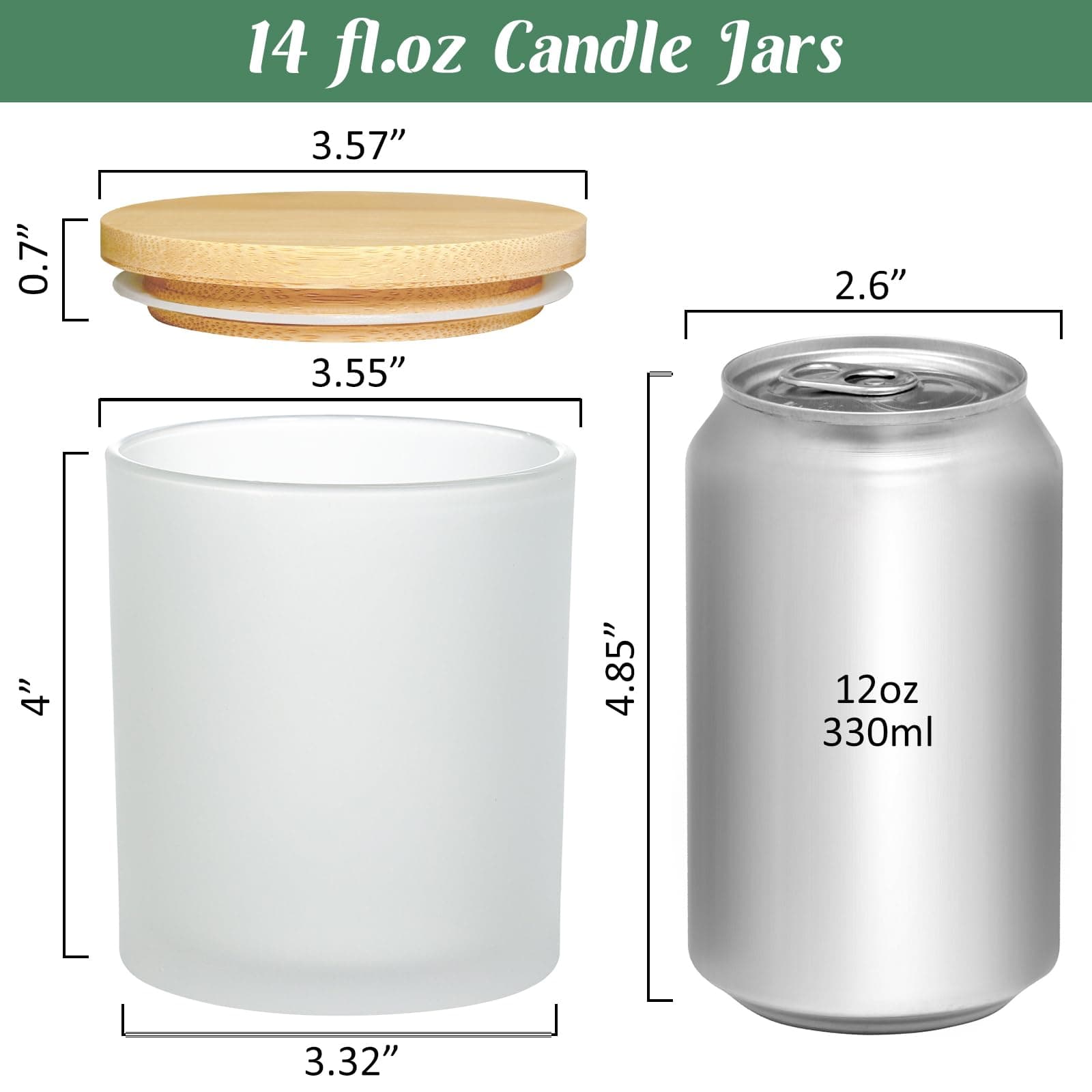 SUPMIND 12Pcs Empty Candle Jars 14 fl.oz Frosted Glass Jars Bulk with Bamboo Lids, Making Candles Containers Vessels for Candle Business 12 14 fl.oz