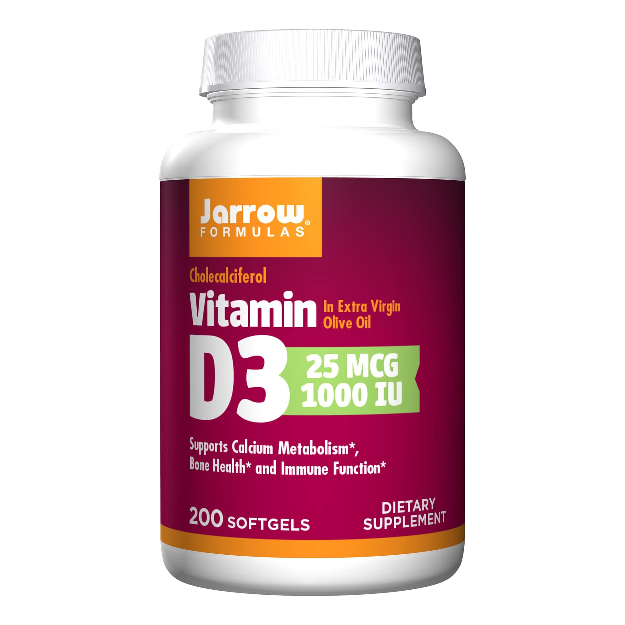 Vitamin D3 25 mcg, Dietary Supplement, Bone and Joint, Support for Immune Health and Calcium Metabolism, 200 Softgels, 200 Day Supply