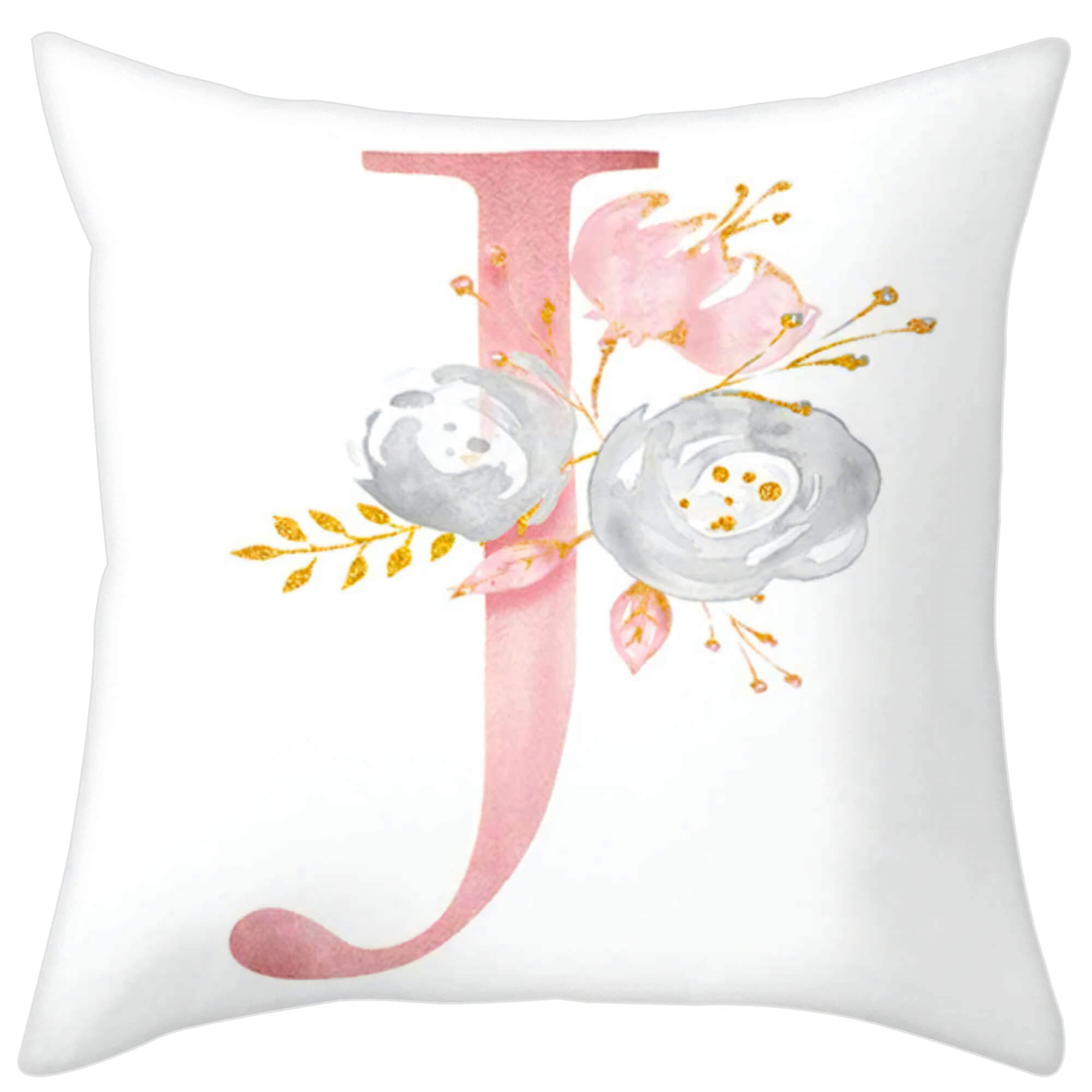 Eanpet Throw Pillow Covers Alphabet Decorative Pillow Cases ABC Letter Flowers Cushion Covers 18 x 18 Inch Square Pillow Protectors for Sofa Couch Bedroom Car Chair Home Decor (J)
