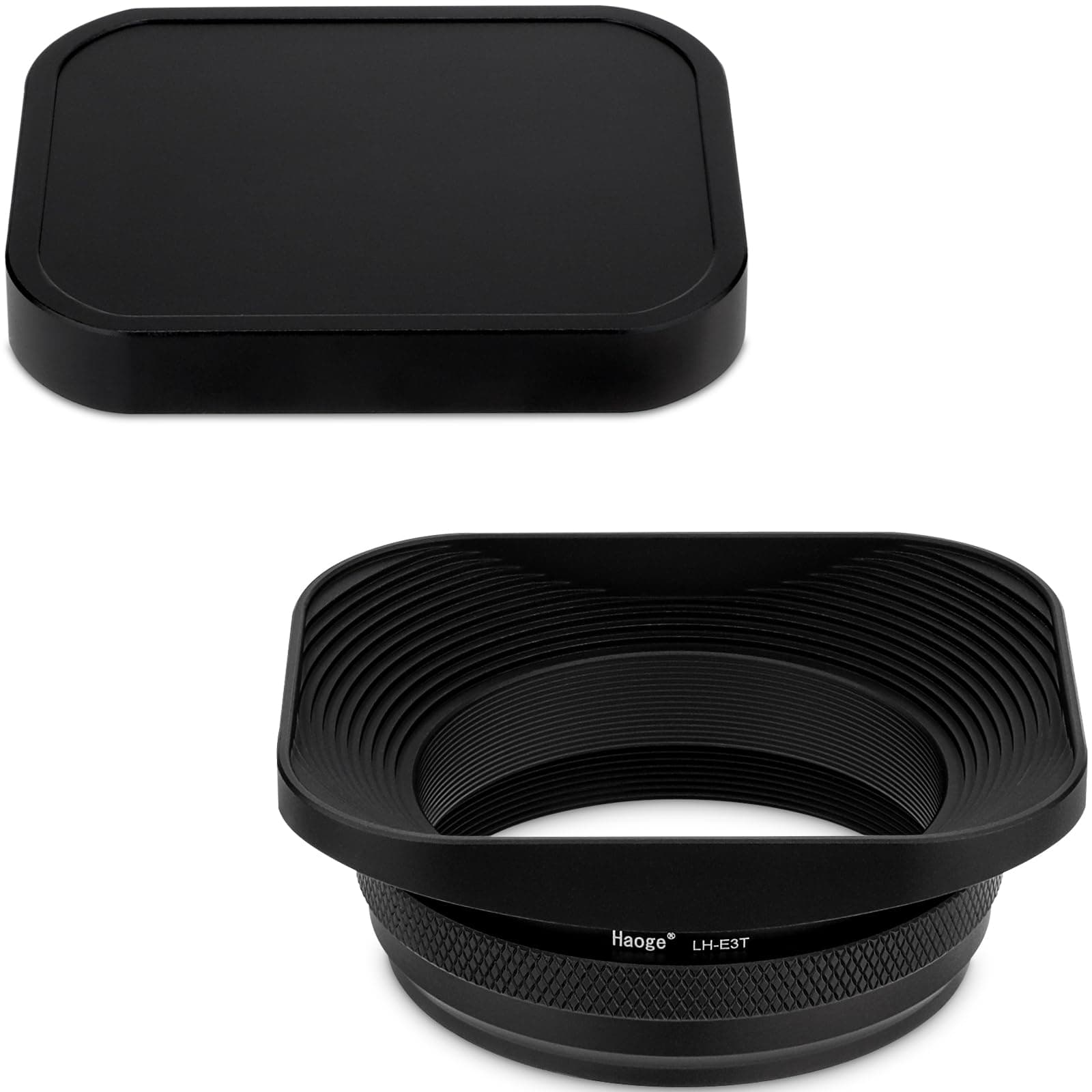 LH-E3T Square Metal Lens Hood with 49mm Adapter Ring with Cap for Fujifilm Fuji FinePix X100 X100S X100T X70 X100F X100V Camera Replaces Fujifilm LH-X100 AR-X100 LH-X70 Black